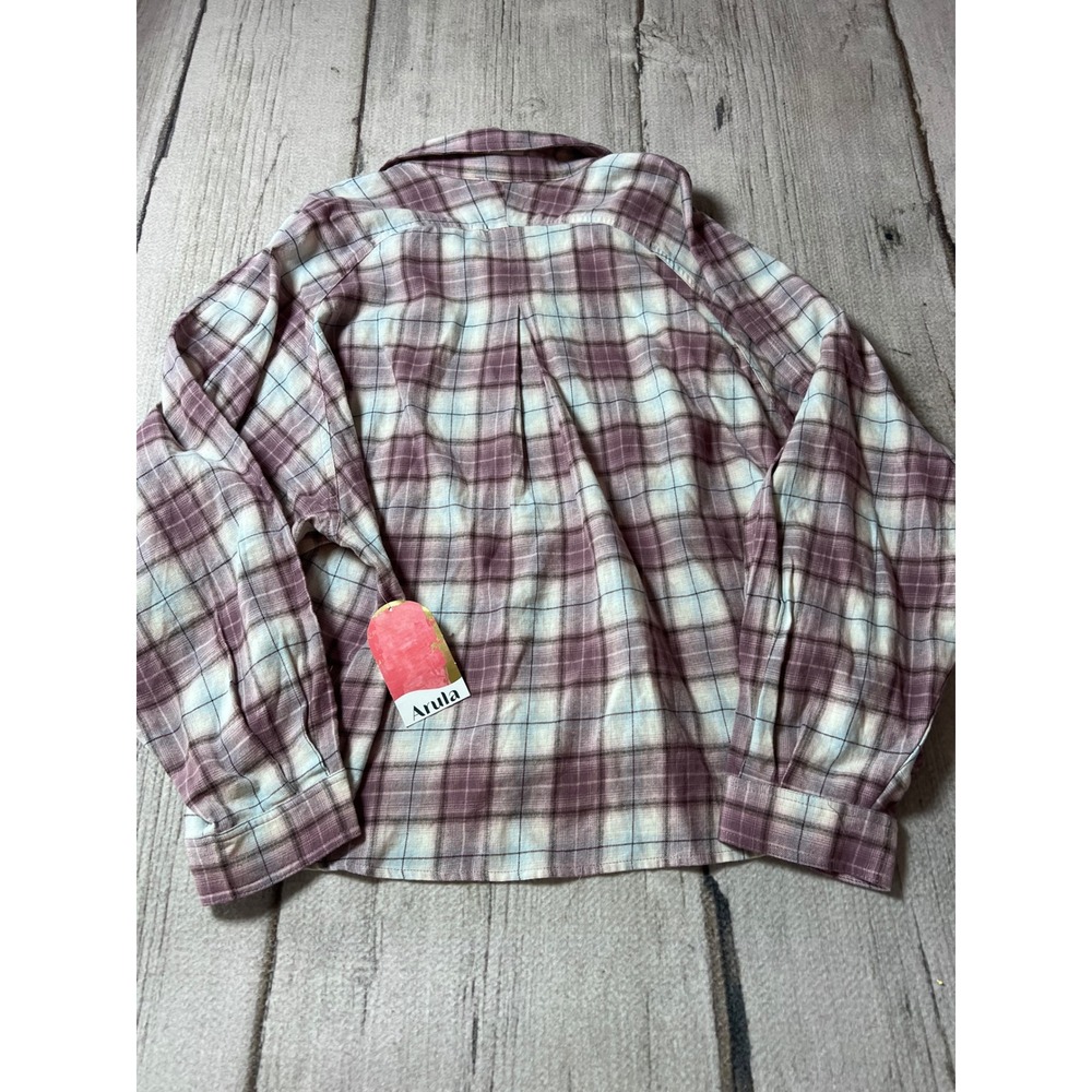 Arula Plaid Button Down Shirt Women‎ 1X Pink Cropped Long Sleeve MTP9317P-AU - Picture 7 of 7